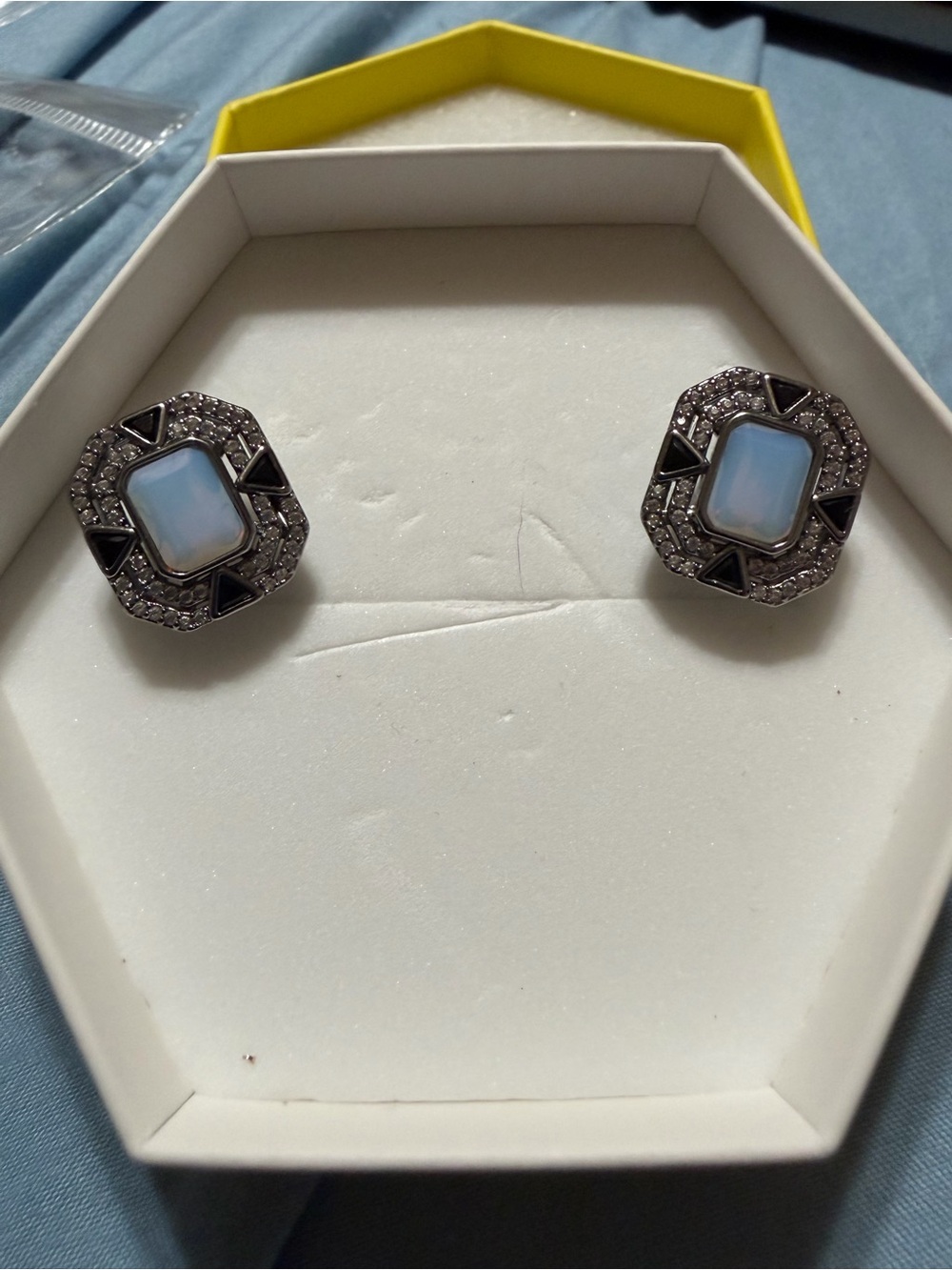 Moonstone on Hematite Studs